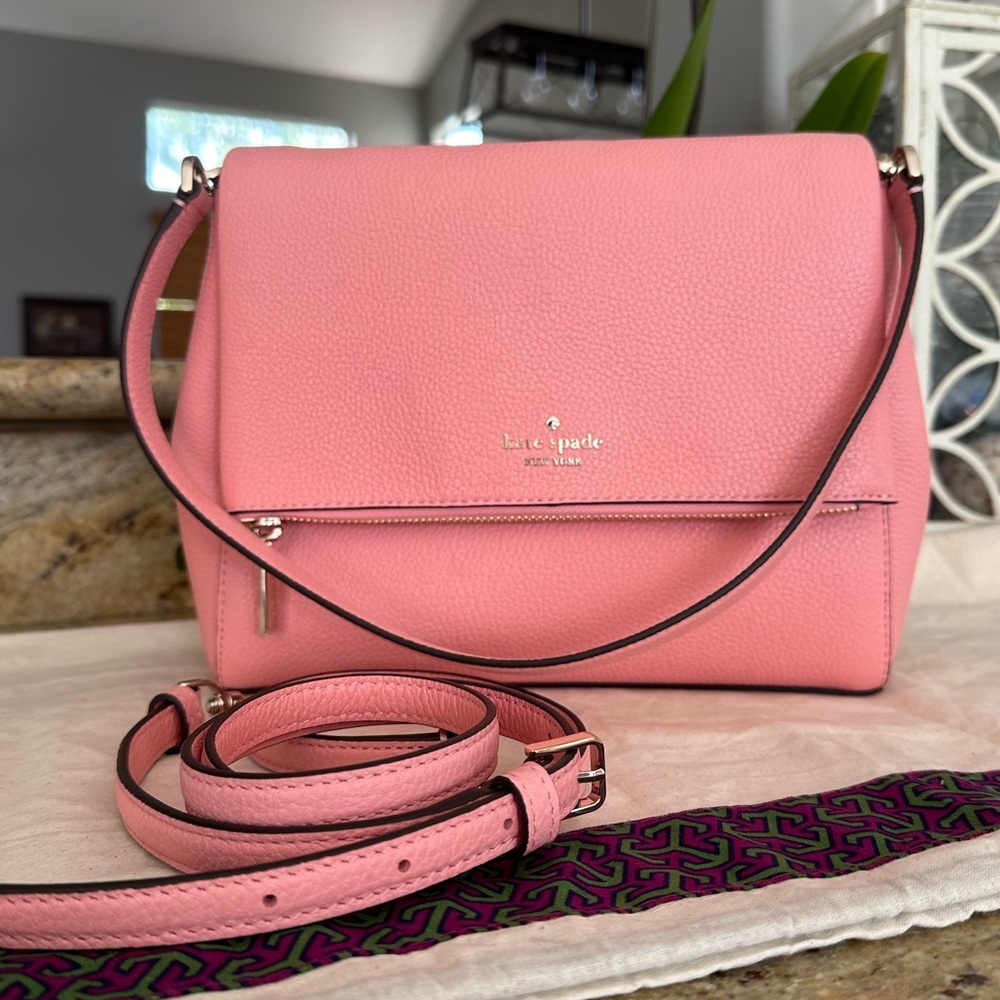 New Kate spade medium lap shoulder bog pebbled leather peechy ros - Picture 3 of 11